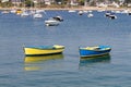 Blue and Yellow Rowing Boats Royalty Free Stock Photo