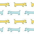 Blue and yellow Seamless pattern with Dachshund Dogs