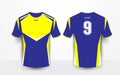 Blue and yellow sport football kits, jersey, t-shirt design template