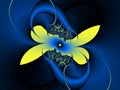 Blue yellow star leaves shapes 3d geometries swirls sky shapes fractal, abstract geometries, background Royalty Free Stock Photo