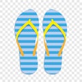 Blue and yellow striped flip flops isolated