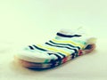 Blue and yellow striped socks with vintage filters effect Royalty Free Stock Photo