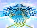 Blue white three dimensional maze structure