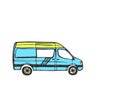 Blue and yellow van isolated on white background. Illustration. Royalty Free Stock Photo