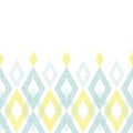 Blue yellow vector fabric ikat diamond textured bottom horizontal seamless border pattern