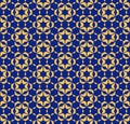 Blue and yellow vector floral geometric seamless pattern with stars, lattice Royalty Free Stock Photo