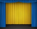 Blue and yellow velvet curtains on theater stage Royalty Free Stock Photo