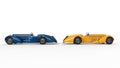 Blue and yellow vintage cars