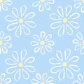 Square seamless pattern with hand-drawn chamomilies on a blue background Royalty Free Stock Photo