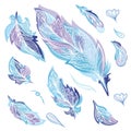 Blue Zentangle Feathers Set Royalty Free Stock Photo