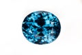 Blue Zircon Gemstone, top view. Oval cut, 1.93 carats