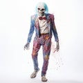 Glittery Zombie Man With Blue Hair In Skeleton Suit