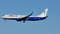 Blue Air Boeing approaching the airport Royalty Free Stock Photo