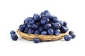Blueberries in bamboo basket on white background Royalty Free Stock Photo