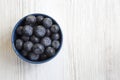 Blueberries in a blue bowl, top view. Organic superfood. Royalty Free Stock Photo