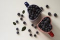 Blueberries in cups in the shape of a heart on a white background Royalty Free Stock Photo