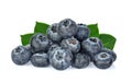 Blueberries with green leaves closeup, isolated on white background Royalty Free Stock Photo