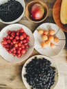 Blueberries, mangoes, apricots, strawberries, bananas, mulberry Royalty Free Stock Photo