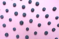 Blueberries pattern on pink background top view