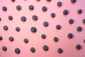 Blueberries pattern on pink background top view