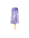 Blueberries popsicles, ice cream on a stick isolated on the white background. Healthy dessert. Digital watercolor design Royalty Free Stock Photo
