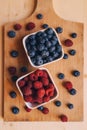 Blueberries and raspberries, healthy forest berry fruit