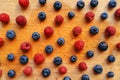 Blueberries and raspberries, healthy forest berry fruit