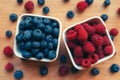 Blueberries and raspberries, healthy forest berry fruit