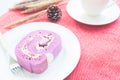 Blueberries roll cake on white plate Royalty Free Stock Photo