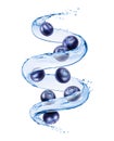 Blueberries with splashes of water in a swirling shape Royalty Free Stock Photo