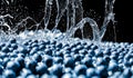 blueberries splashing into water on black background. blueberries falling into crystal clear water. Fresh berry fruit. Generative Royalty Free Stock Photo