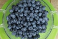 Blueberries in a transparent plastic plate