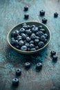 Blueberry - antioxidant organic superfood in a bowl concept for healthy eating and nutrition