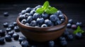 Blueberry antioxidant organic superfood in a bowl concept for healthy eating. generative ai