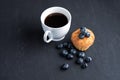 Blueberry antioxidant organic superfood and sweet muffin with cup of coffee