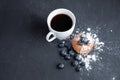 Blueberry antioxidant organic superfood and sweet muffin with cup of coffee