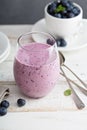 Blueberry banana smoothie in a glass