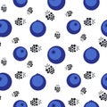 Blueberry and blackberry seamless purple pattern on white.