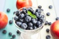 Blueberry bowl on wood Royalty Free Stock Photo