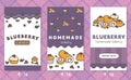 Blueberry bread on purple template mockup banner kawaii doodle flat cartoon vector Royalty Free Stock Photo