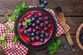 Blueberry cake with fresh berries and marmalade, cheesecake Royalty Free Stock Photo