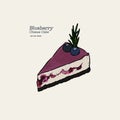 Blueberry cheese cake, hand draw sketch vector