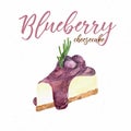 Blueberry cheese cake, hand draw watercolor style