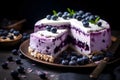 blueberry cheesecake pie with black color background, Generated AI Royalty Free Stock Photo