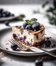 Blueberry Cheesecake slice . AI generated Illustration