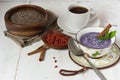 Blueberry, chia and goji vegan pudding