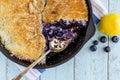 Blueberry Cobbler Baked in Cast Iron Skillet Royalty Free Stock Photo