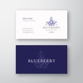 Blueberry Confectionary Abstract Elegant Vector Logo and Business Card Template. Hand Drawn Berries with Leafs. Premium