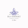 Blueberry Confectionary Abstract Vector Sign, Symbol or Logo Template. Hand Drawn Blueberry Sketch Sillhouette with