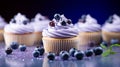 Blueberry cupcake, filled with juicy bursts of blueberries, topped with blueberry cream frosting